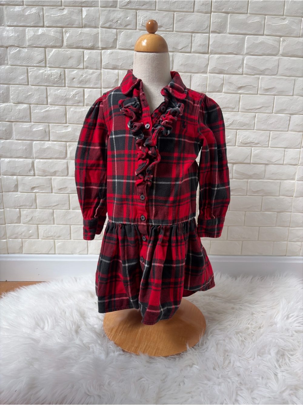 Ralph Lauren Red and Black Plaid Ruffle-Front Dress